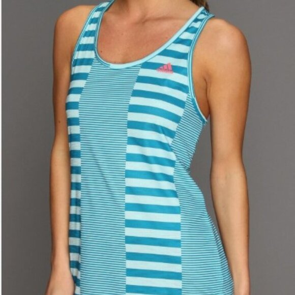 ADIDAS BOYFRIEND STRIPE TANK TOP ATHLETIC YOGA FITNESS GYM GUC - Picture 1 of 15